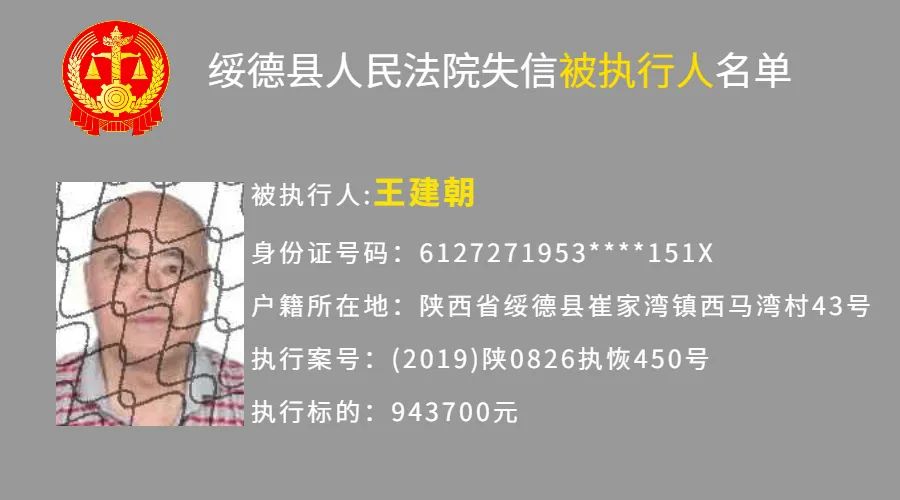 绥德法院发布2021失信被执行人黑名单