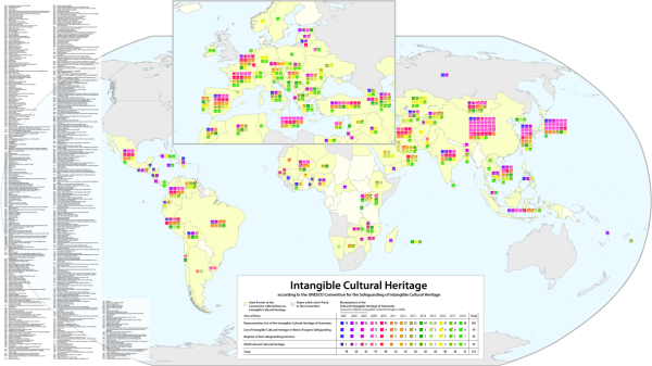 图3:"联合国教科文组织非物质文化遗产名录"项目分布图(2019) 图片