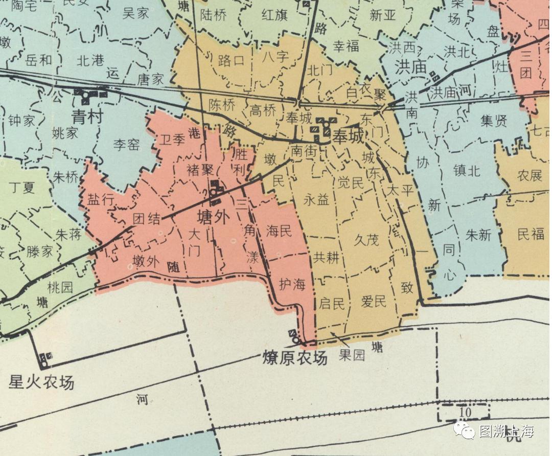 图溯上海1986年奉贤县地图中的燎原农场 位于海湾镇中部,距奉贤区治