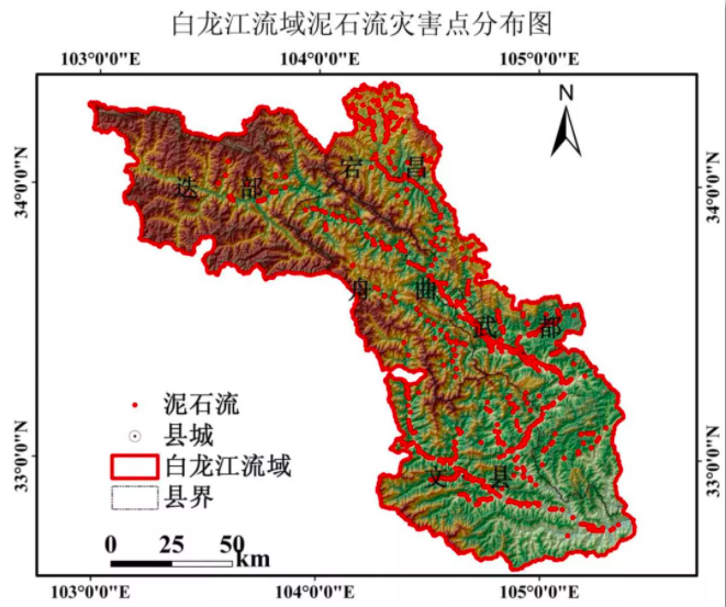 白龙江流域泥石流灾害分布图