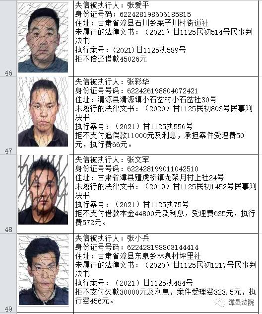 失信名单漳县人民法院失信被执行人名单发布第六期