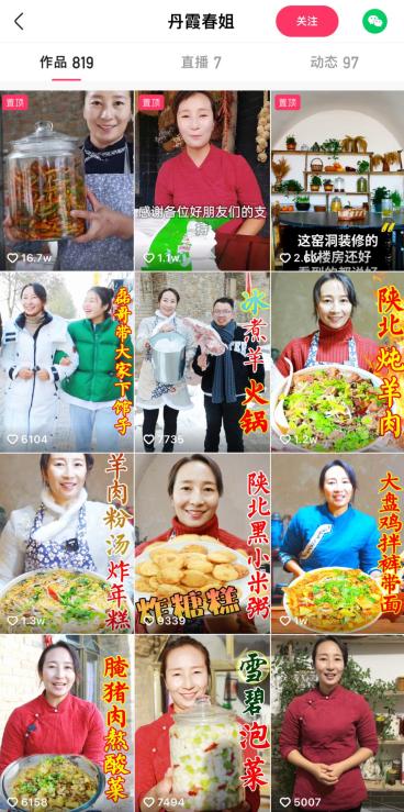 擅长做家常菜,入驻短视频平台以"丹霞春姐"为名分享美食