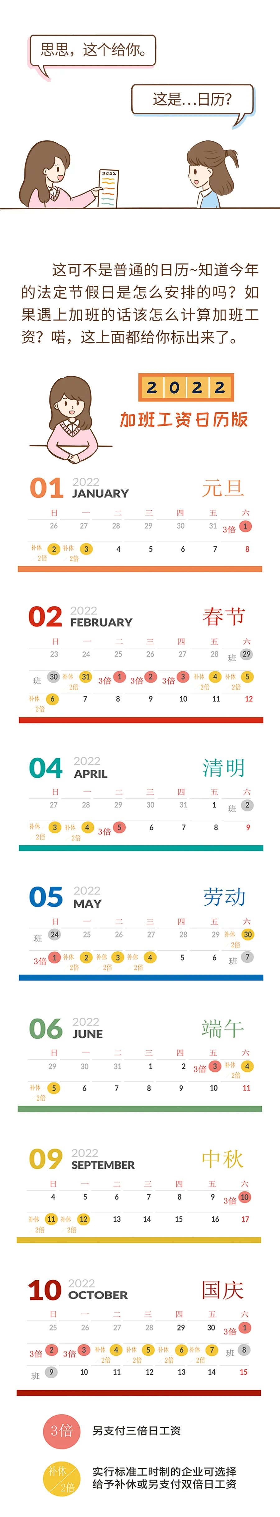 2022年有哪些法定节假日加班工资怎么算