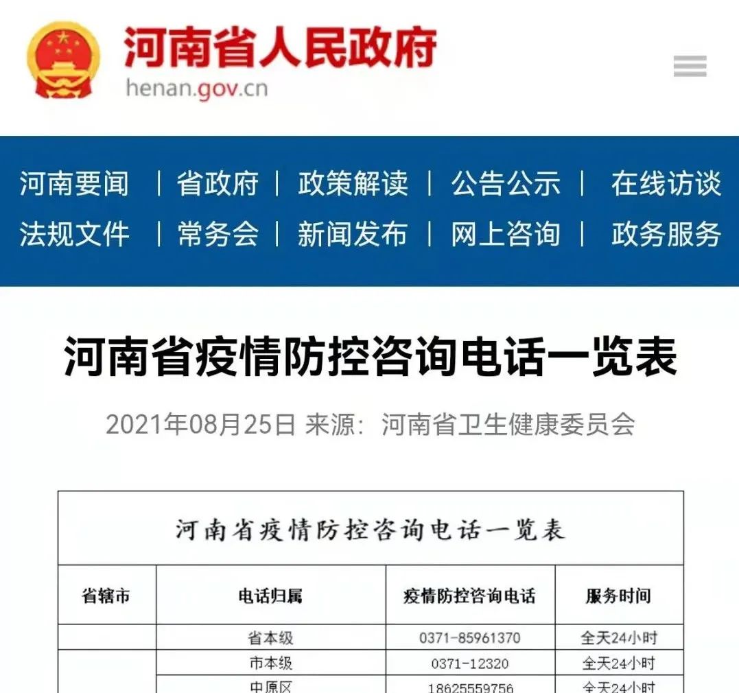 供大家参考再次公布如下河南省各地疫情防控咨询电话现将省人民政府