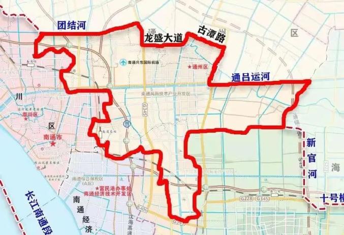 北以团结河-g345国道-龙盛大道-希望路-亭东大道(城北中心路)-古潭路