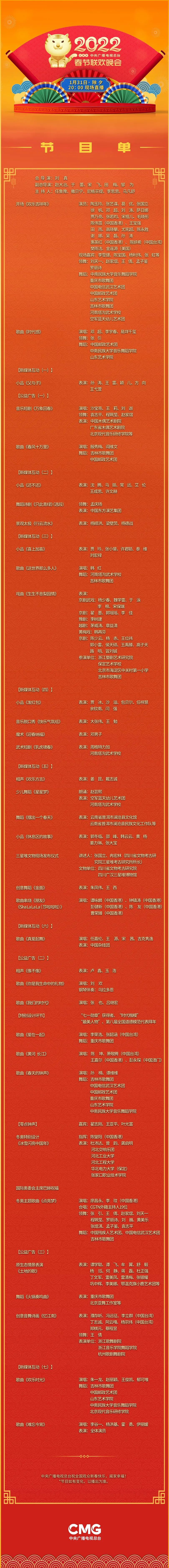 2022年春节联欢晚会节目单来啦你最期待哪个