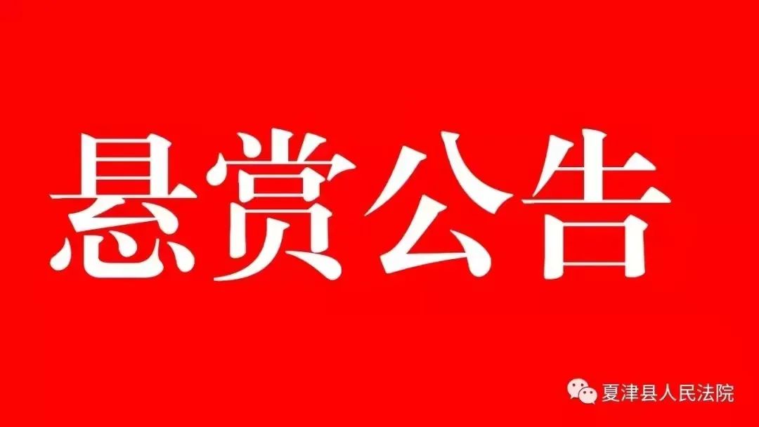 举报有奖夏津县人民法院执行悬赏公告