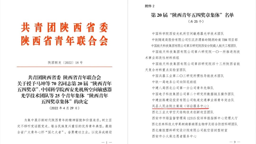 全省法院系统唯一集体4月29日,由共青团陕西省委,陕西省青年联合会