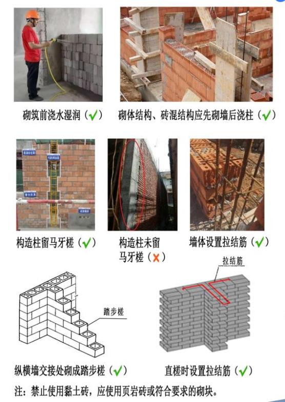 纵横墙体同时砌,需要砌成踏步槎,伸入墙内要一米,先砌墙来后浇柱.