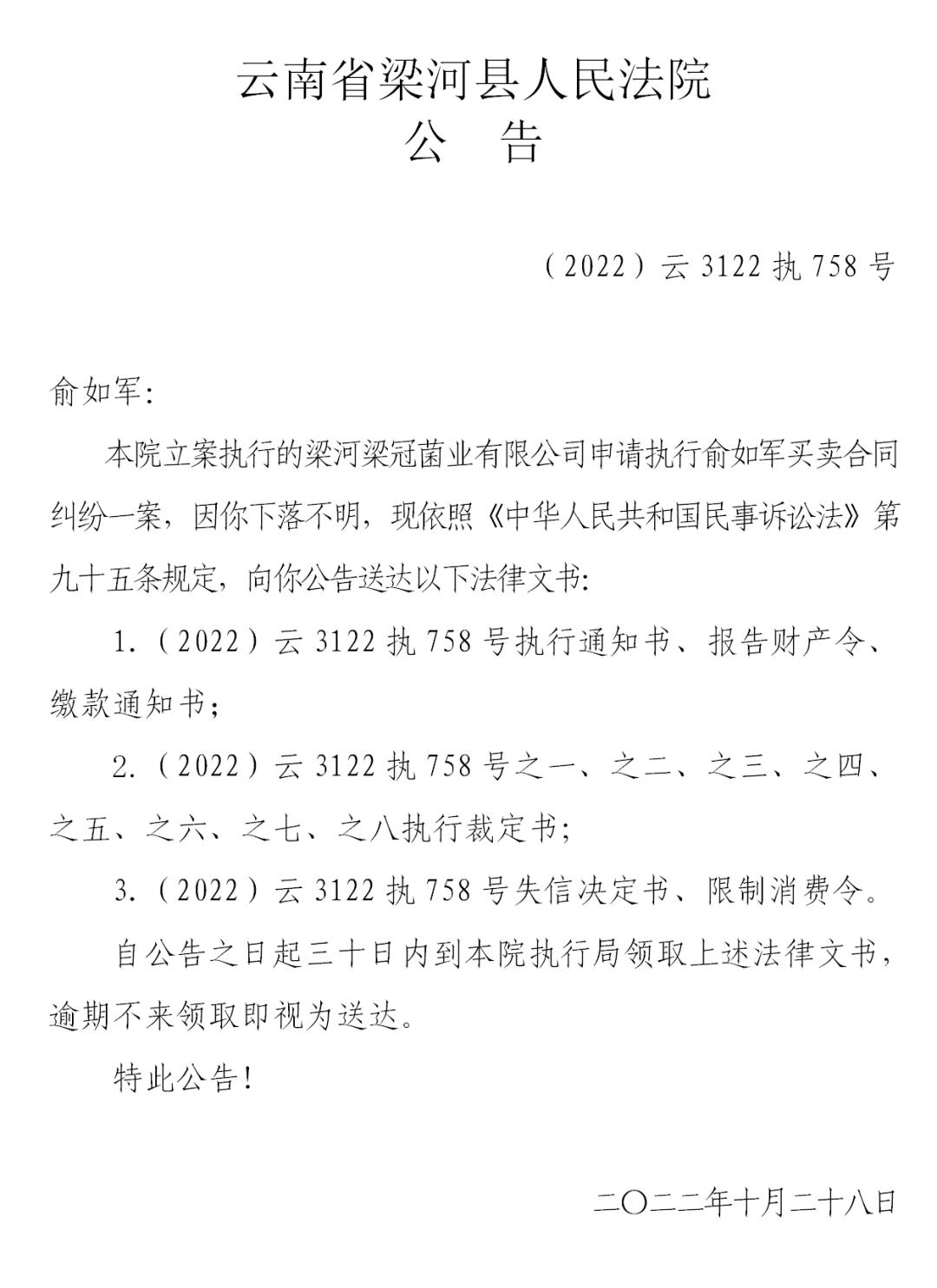 公告梁河县人民法院公告