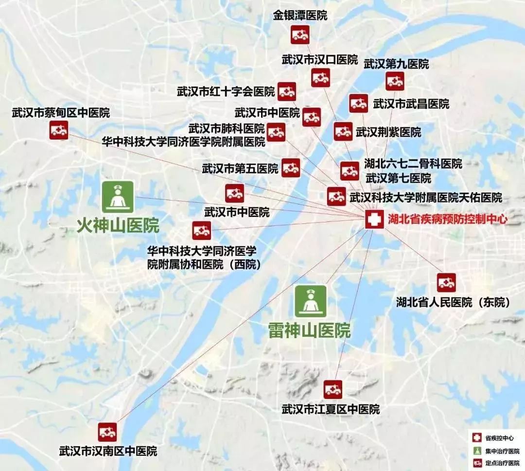 2020年武汉市应对新型冠状疫情主要应急医疗设施分布图(图片来源:万