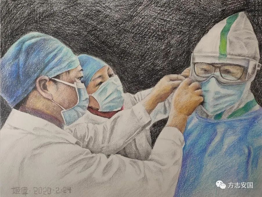 彩铅画《抗疫·出征》