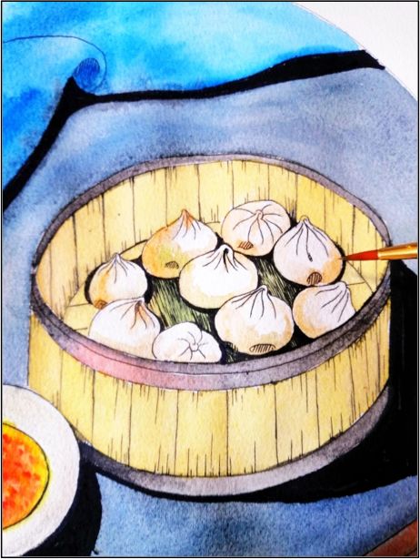 步骤10 用笔调肉色,棕色画包子背光部.