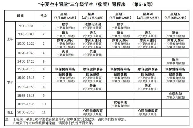 现印发"空中课堂"第三期中小学生收看课程表和学前幼儿活动安排表
