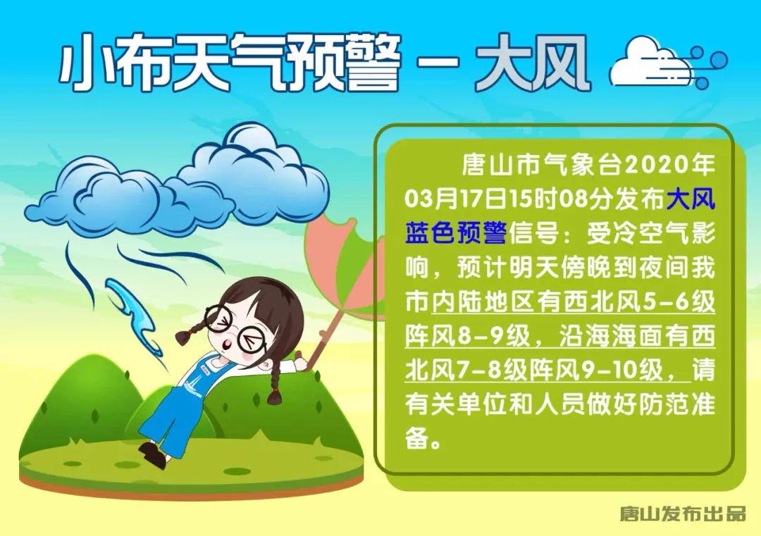 唐山发布大风蓝色预警!市应急管理局安全提示!