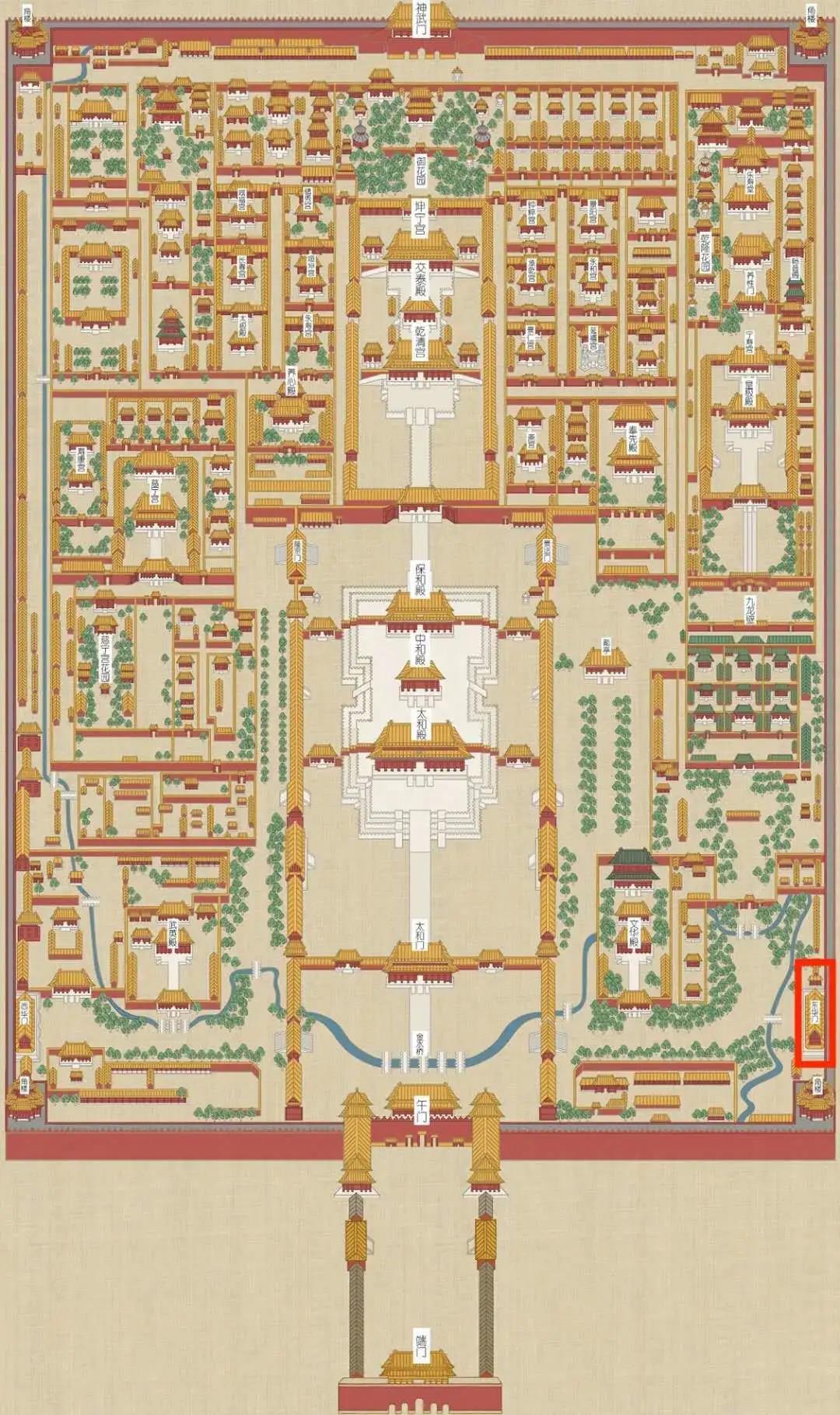 故宫平面图,红圈处为东华门 来源:故宫博物院官网