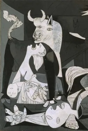 油画《格尔尼卡》(1937,局部,左) 西班牙画家毕加索 作 现藏于