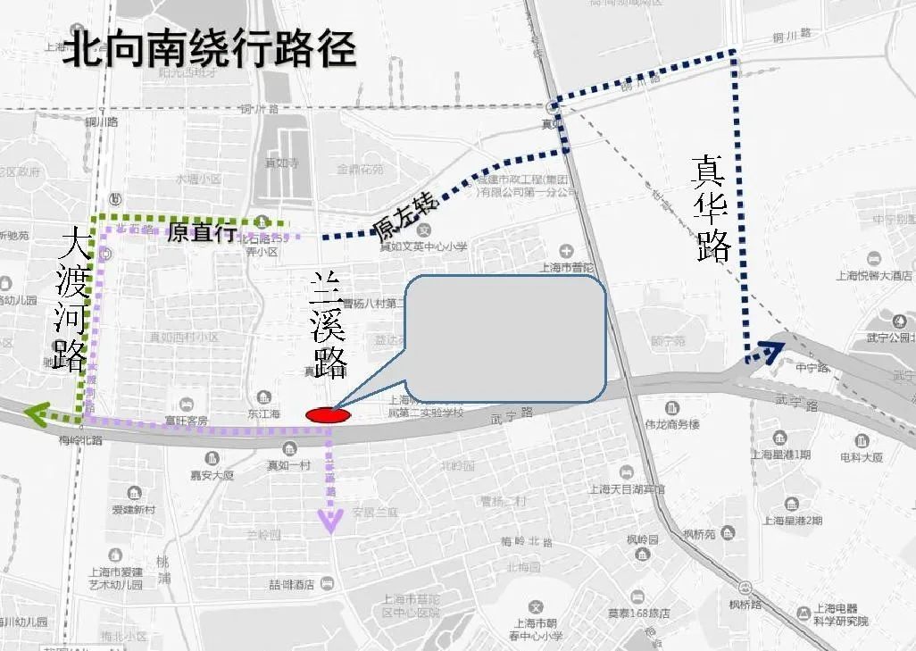 上海普陀 在此期间,兰溪路北向西及北向南车辆需通过北石路-大渡河路