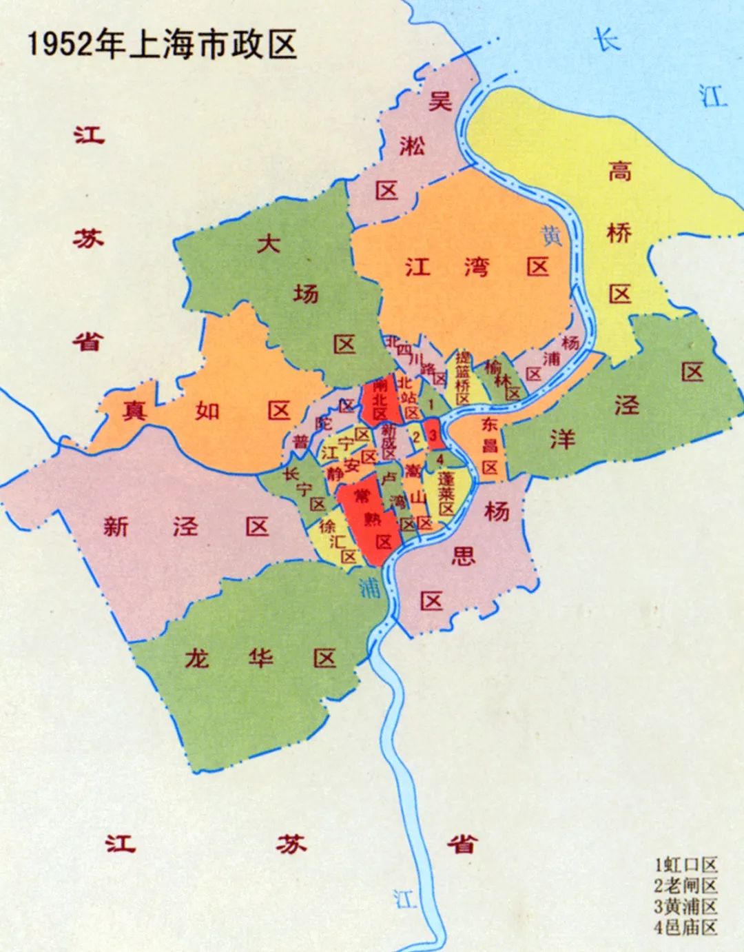 1952年的上海市政图 (来源:《上海历史地图集》周振鹤主编)