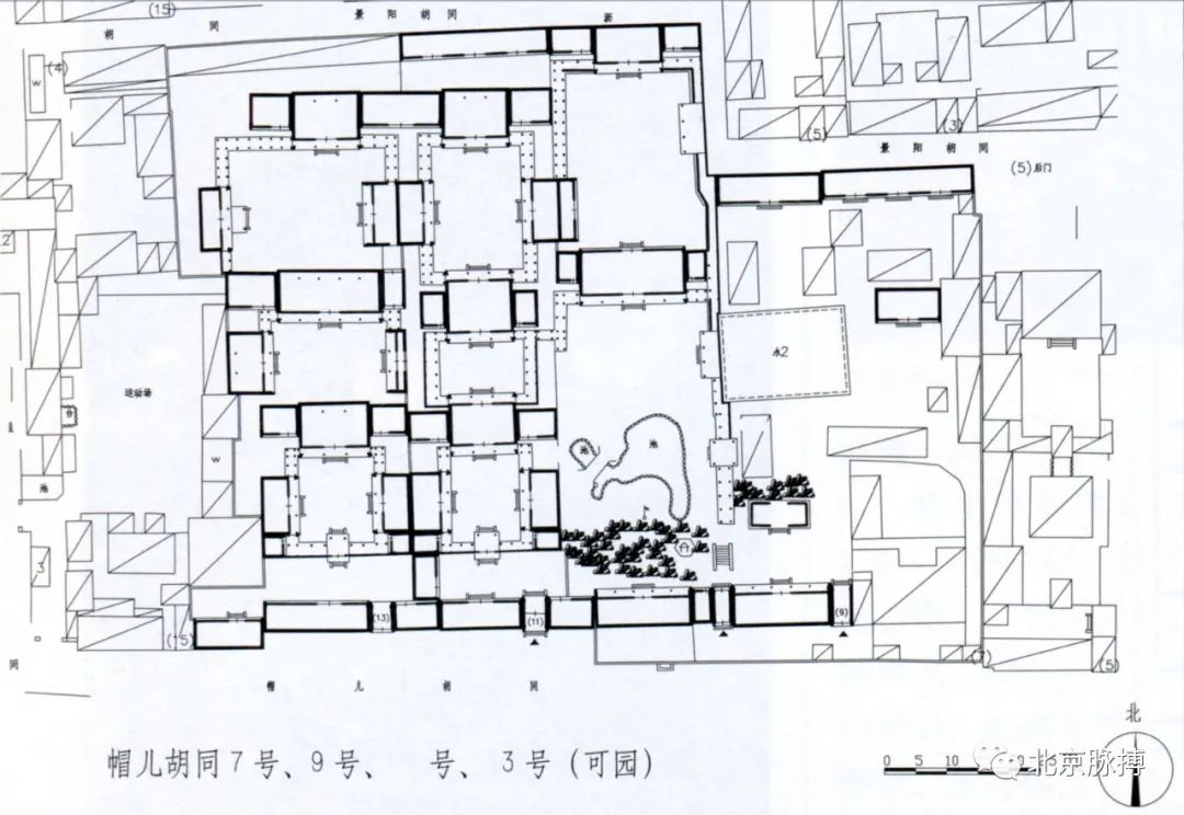 平面图帽儿胡同7号,9号,11号,13号(可园)位于东城区交道口街道.