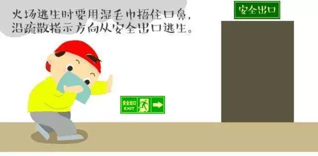 3,逃生时,用湿毛巾捂住口鼻,湿衣服包裹身体.