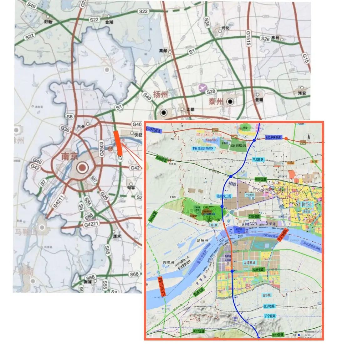 及其他过江通道位置示意图◆未来宁盐高速也可通过龙潭长江大桥过江