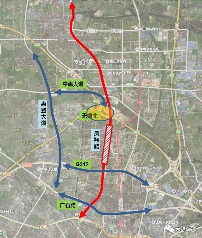 前往市区可以通过凤翔路—中惠大道—惠暨大道—g312或广石路—内环