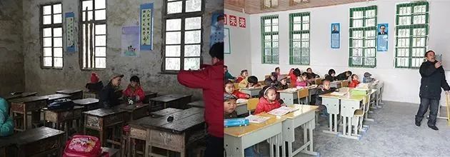改善基础条件.村小学教室变得明亮了.图为改造前后的村小教室对比.
