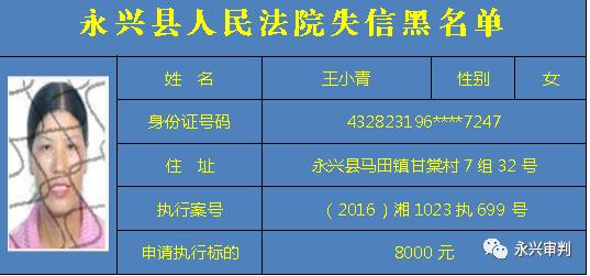【失信曝光台】速看!永兴法院曝光第5批失信黑名单
