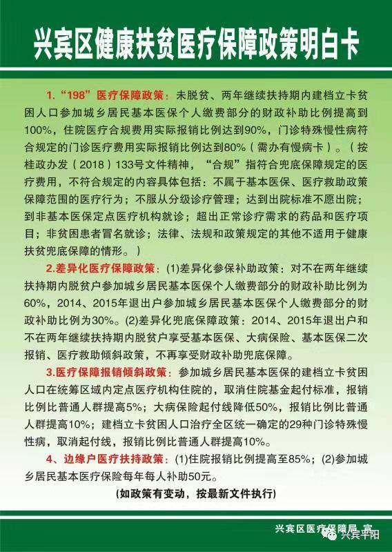 兴宾区健康扶贫医疗保障政策明白卡