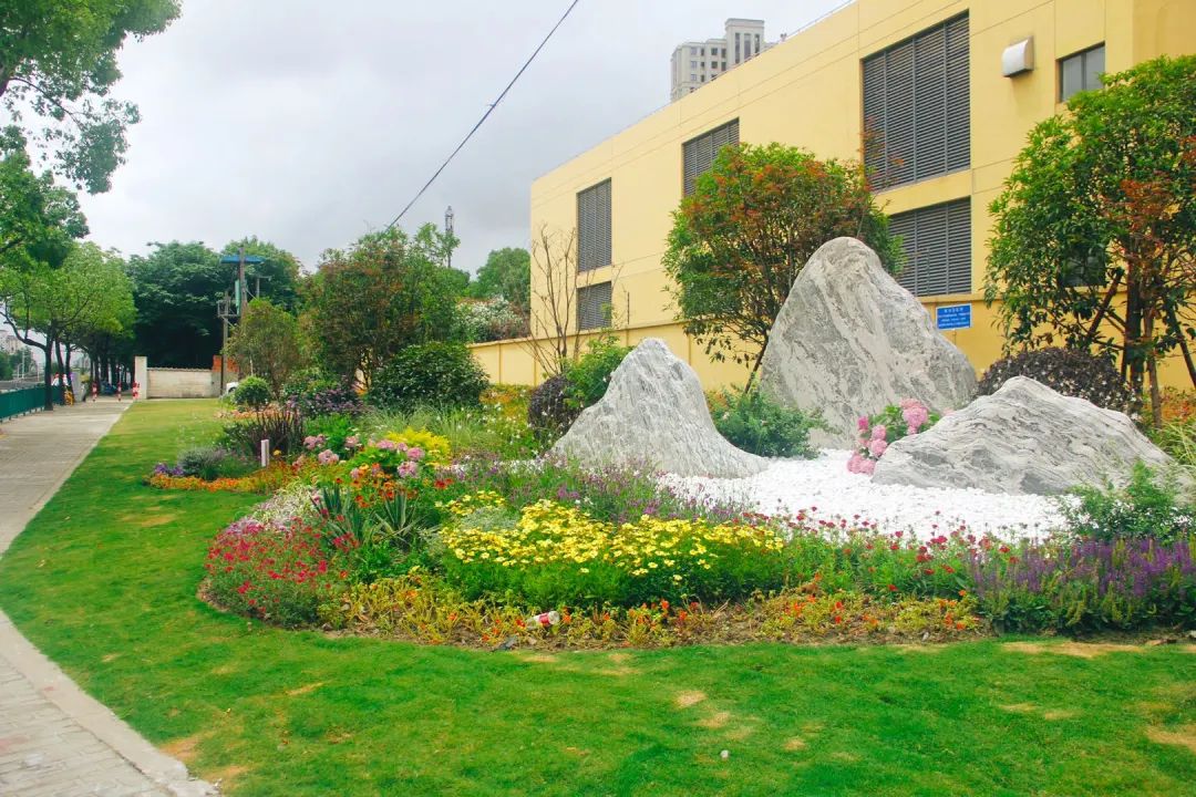 绿化品种更新,闲置岗亭设施搬离,道路铺装更新等改造,此处的街角
