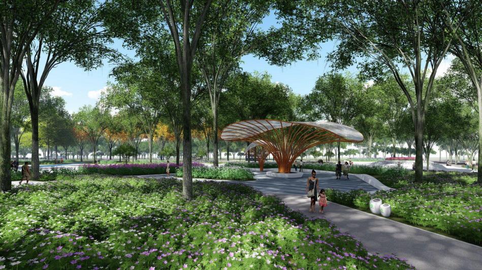 建成后的公园将打造集生态涵养,互动体验,运动休闲,绿色科技为一体的"