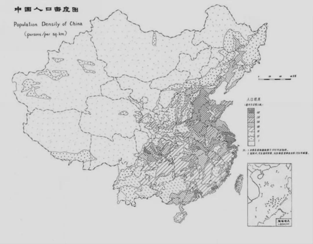 第一张中国人口密度图,一个点代表一万人.