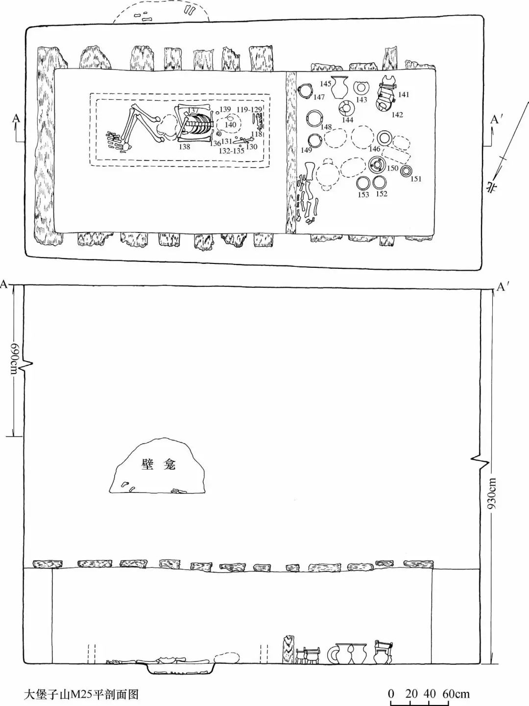 西山坪m2002,大堡子山m25 平面图及剖面图(早期秦文化联合考古队资料