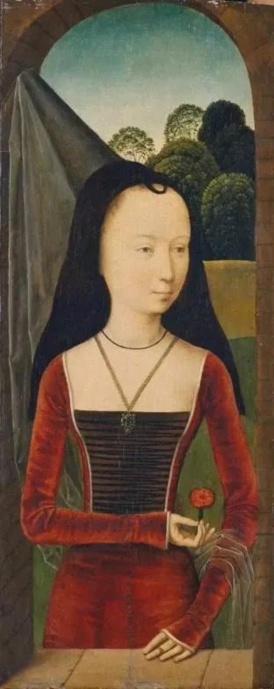 汉斯·梅姆林(hans memling,1430-1495)《桃红色女人》:寓意女子的