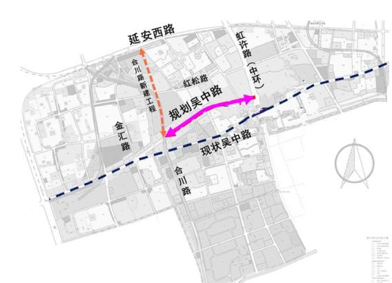 地理位置示意图规划吴中路建好后,一部分车能分流到规划吴中路上来