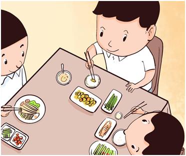 用餐时,提倡分餐制,使用公勺公筷.