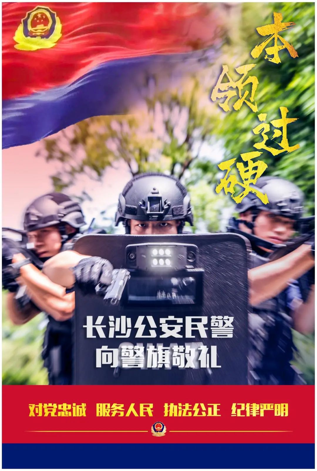 【海报】长沙公安民警向警旗敬礼!