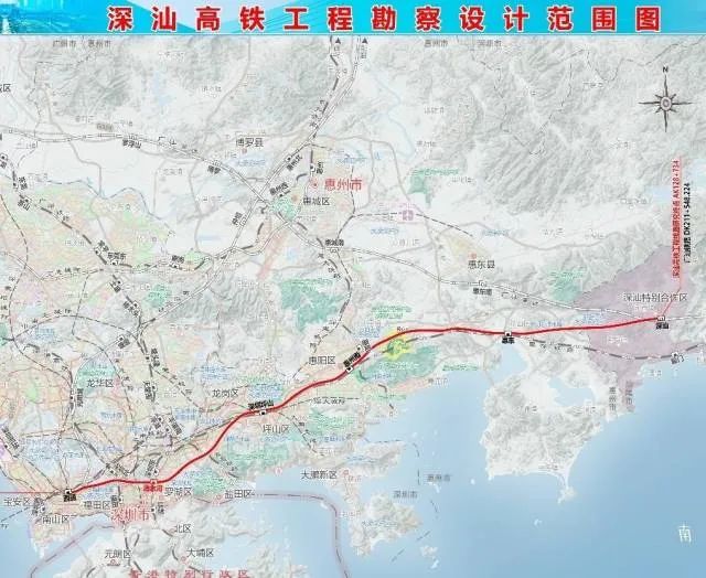 深汕高铁线路图曝光,深圳10多分钟可到惠州