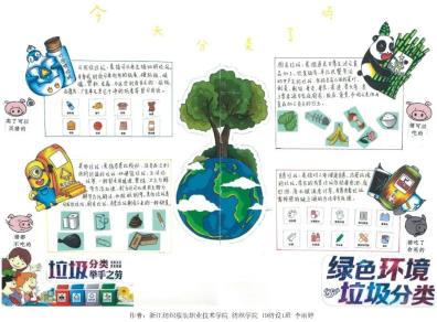 通过这次垃圾分类宣传手帐比赛,我明白了分类在指尖,文明在心间.