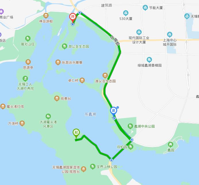 沿途停靠公交站点:湖门溢彩,渔夫岛,蠡湖之光,卧石醉波,渤公岛,鼋渚路