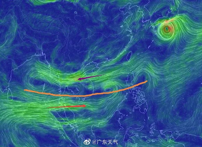 东南气流和冷空气, 带来的偏东北气流辐合