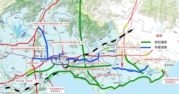 厦深铁路,深汕高速公路,国道324线和在建的汕汕铁路贯穿全