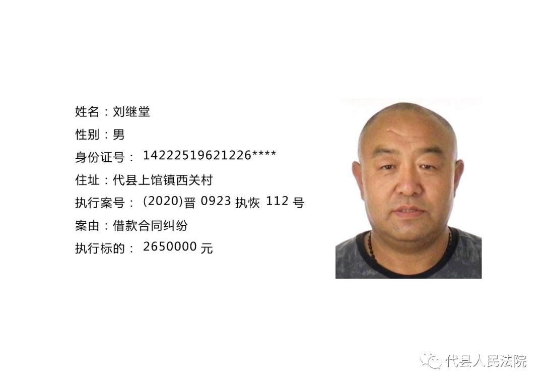 代县人民法院执行悬赏公告