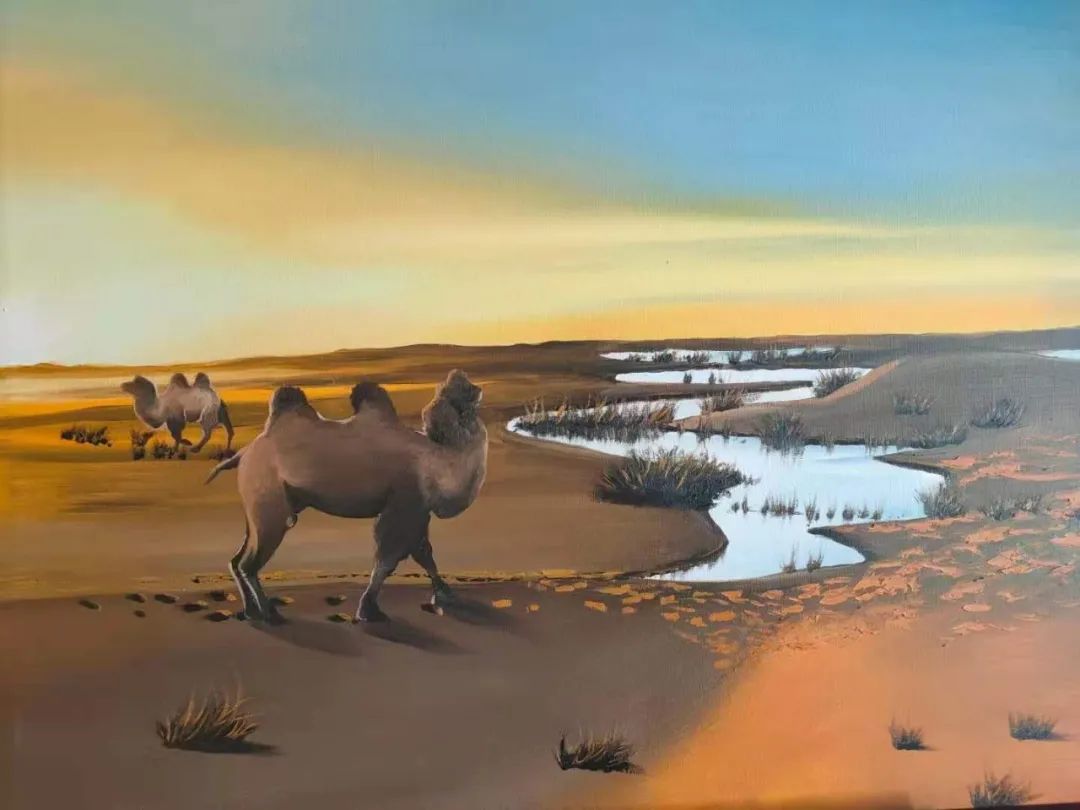 蒙古文沙漠骆驼是他画笔下最美的风景