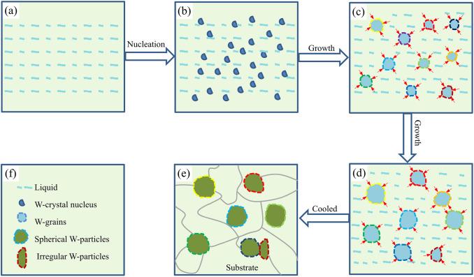 圖5所示.近球形w粒子的形成機理.