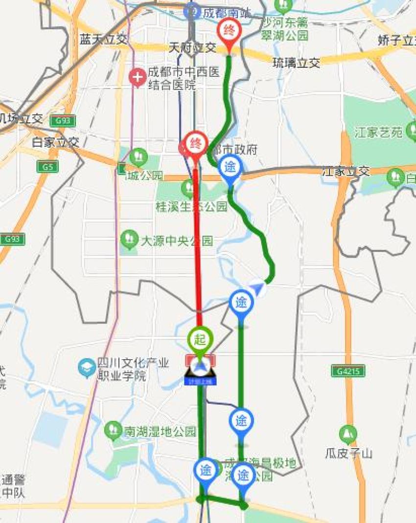 微成都(红色为赛道路线,绿色为绕行路线) ▼ 望江路 长寿路 天仁西二
