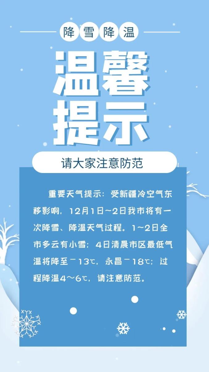 【天气预报】天冷加衣~金昌又要降雪降温了