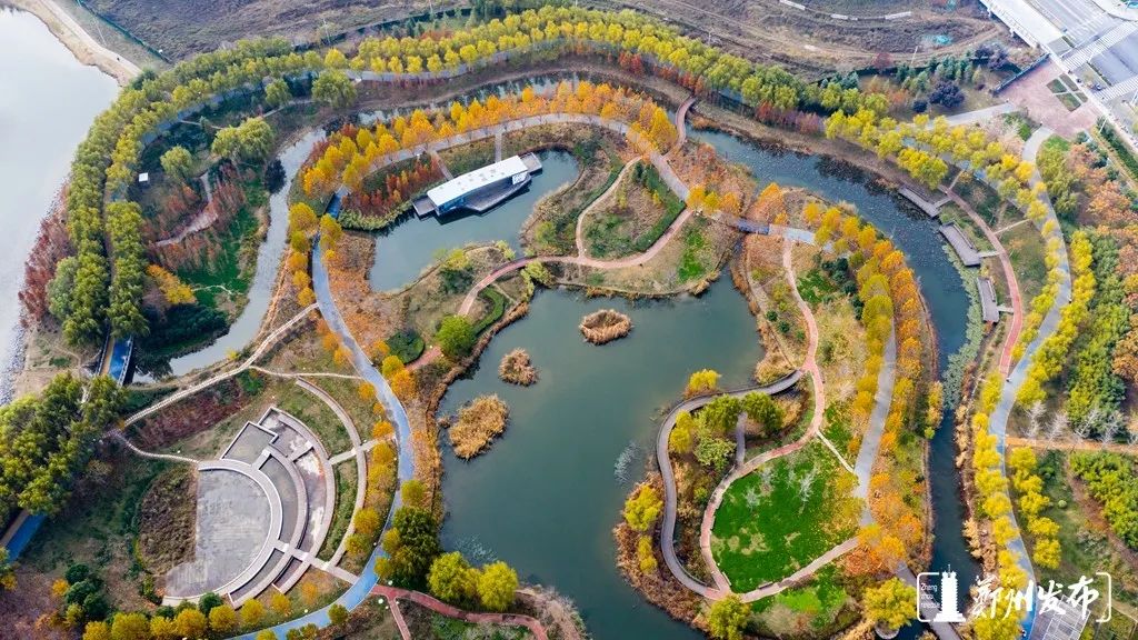 图解飞上天空俯瞰郑州市森林公园冬日风光