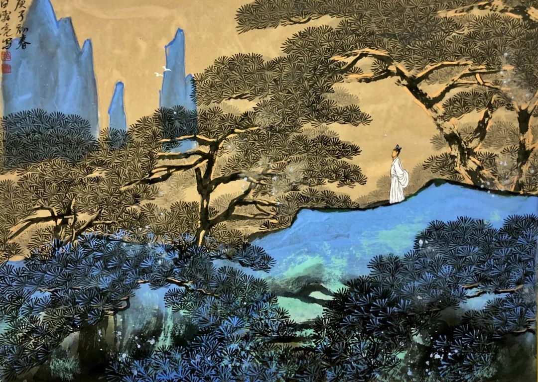 白霜亮《听松》 纸本设色 50cm x110cm 2019年